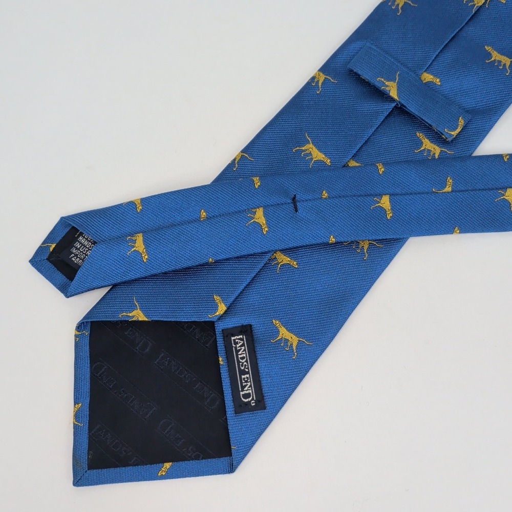 LANDS END Silk Necktie Mens Blue Hunting‎ Dog Motif Preppy Woven Classic 3.5x58 - Picture 2 of 5